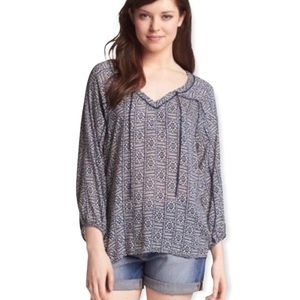Lucky Brand Women’s John Robshaw Tribal Aztec Geometric Print Peasant Blouse XL